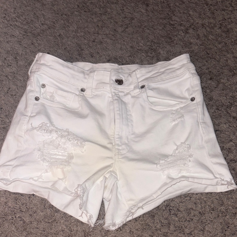 American Eagle Outfitters White Distressed Jean Shorts